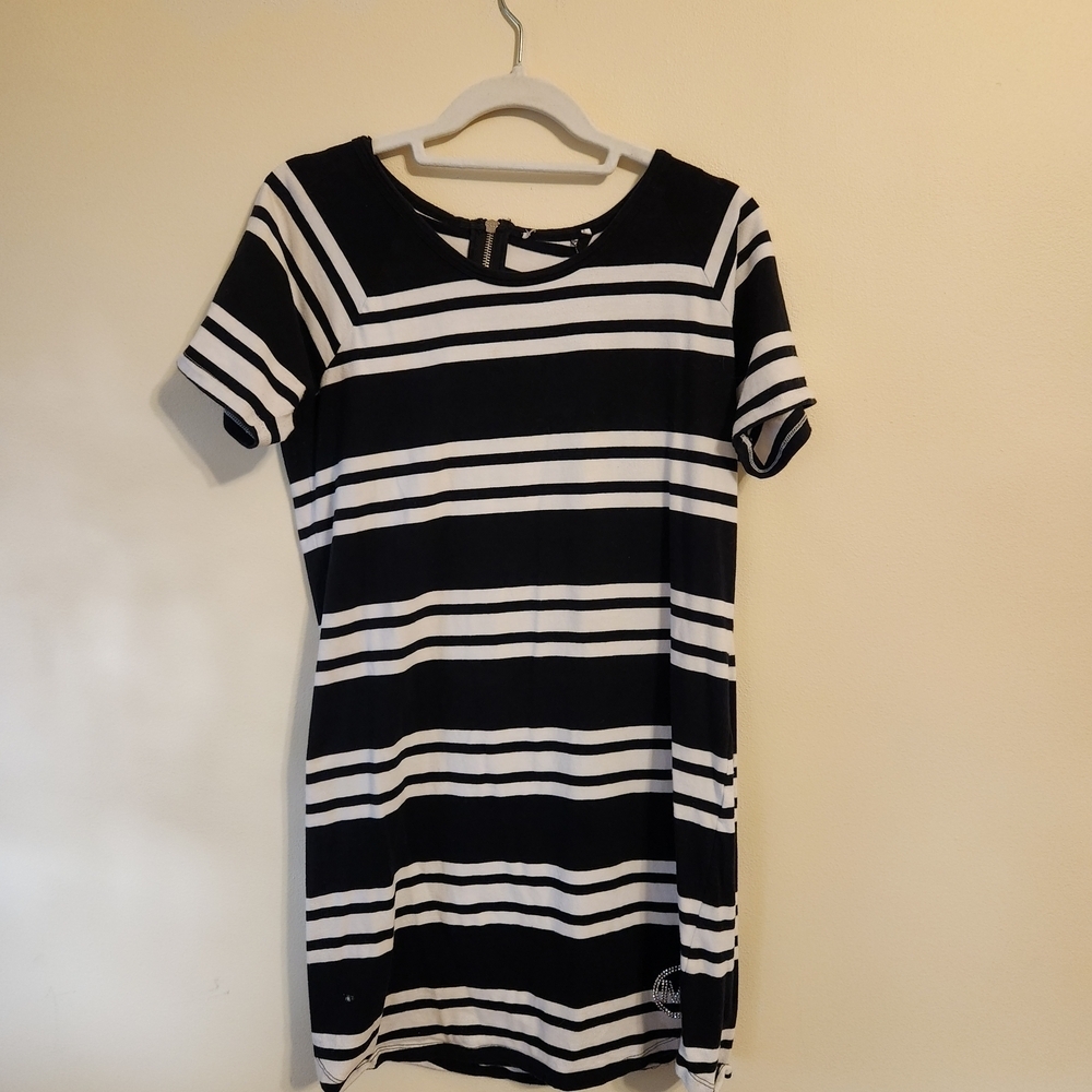 Michael Kors Black and White Striped Mini Dress
